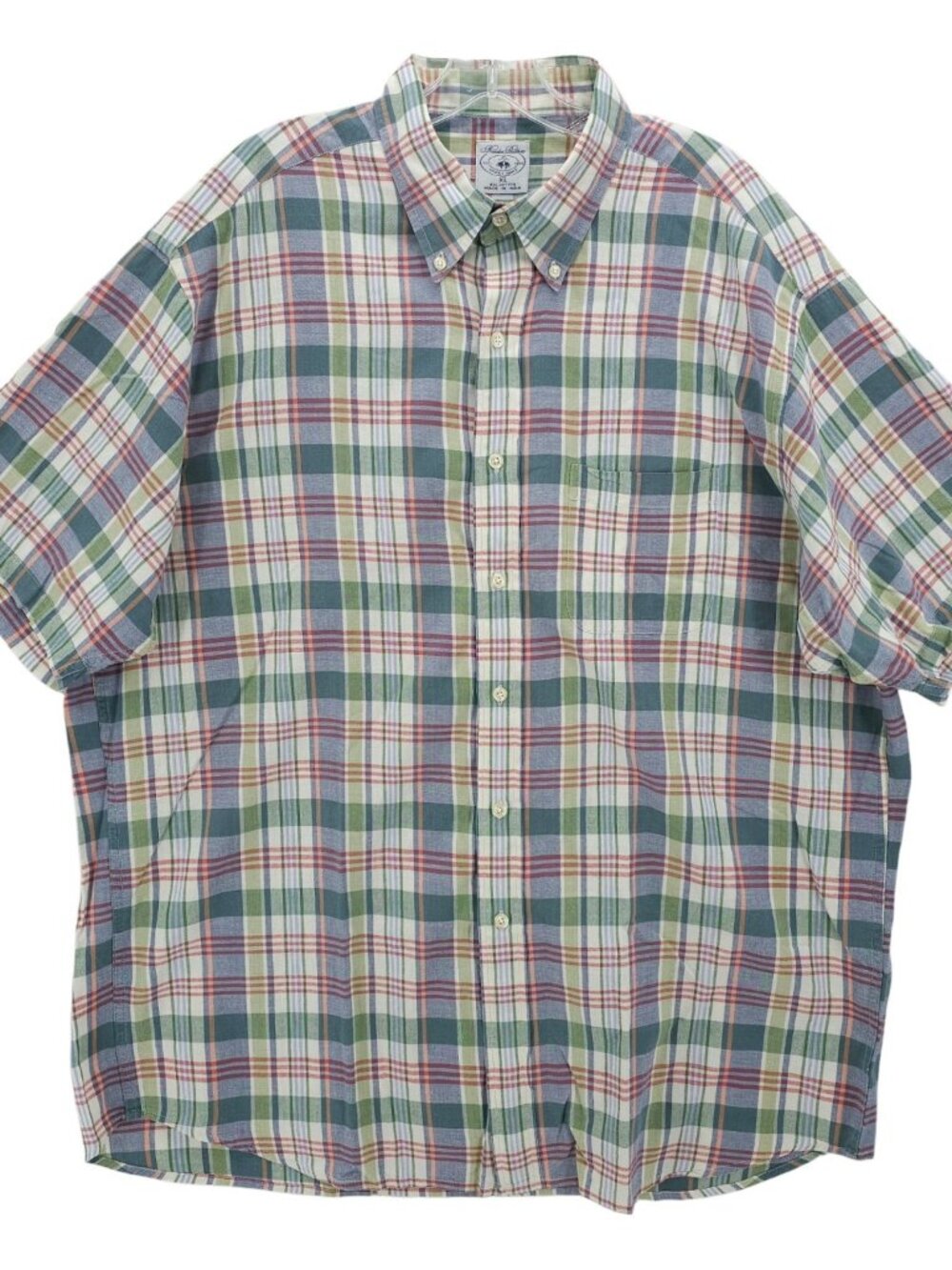BROOKS BROTHERS Short Sleeve Sport Shirt 100% Cotton Plaid Lightweight Size XL
